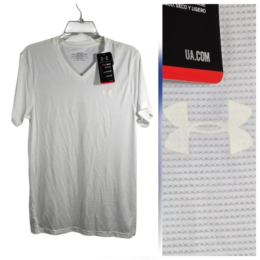 Under Armour NWT Men's White V-Neck Tee Fitted HeatGear Mesh Activewear Active M